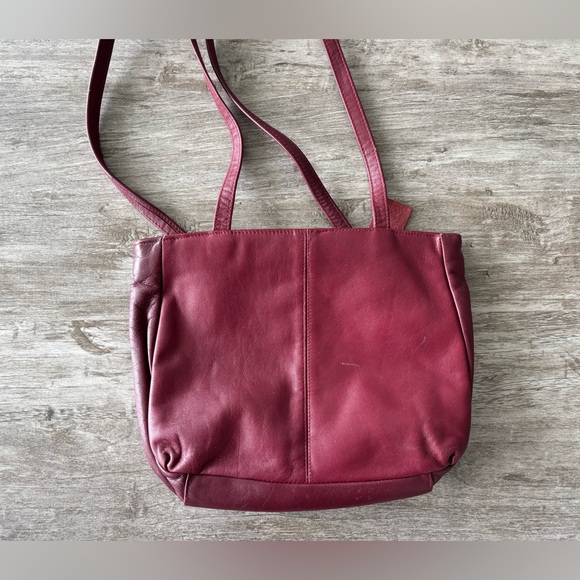 Vintage Handbag Burgundy Leather Purse Shoulder Bag Double Straps 90s - Picture 2 of 9